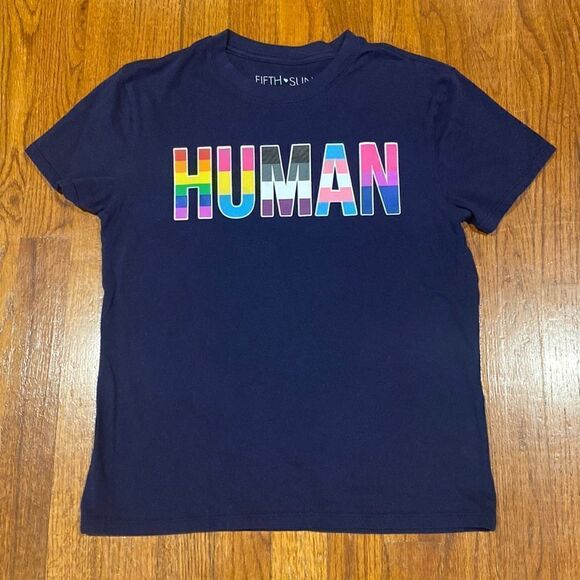 Fifth Sun Tops - Fifth Sun HUMAN Navy Tee - Size XS - Humanity/Equality/Pride